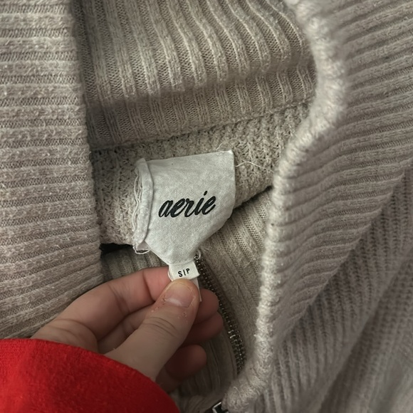 Aerie Waffle Cowl neck with zip up - Picture 3 of 5